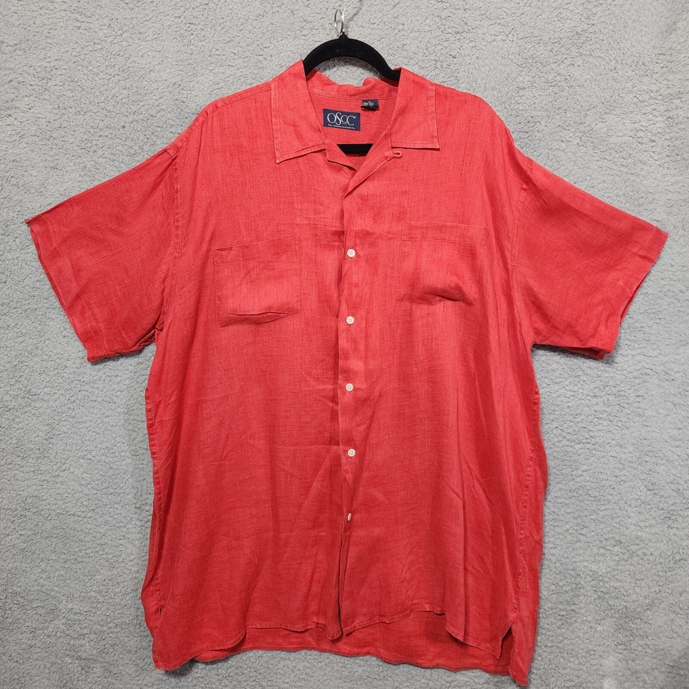 OSCC Old School Clothing Co 100%‎ Linen Red Button Front Shirt Size XL